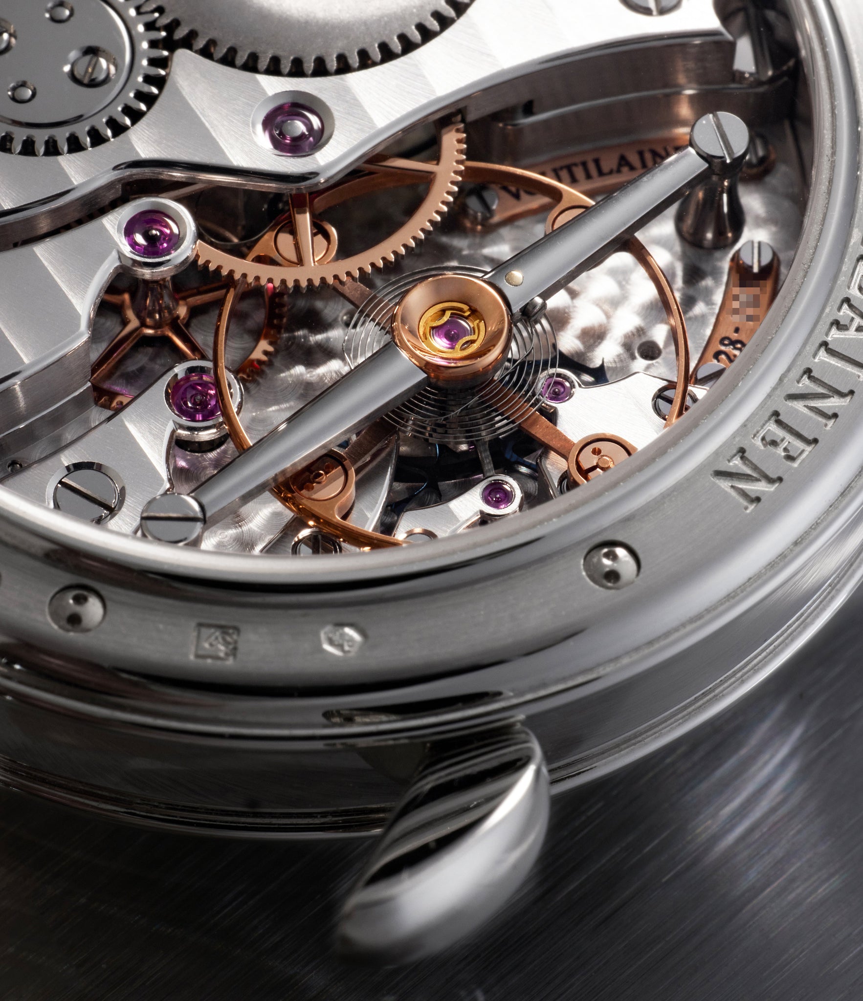 caseback Voutilainen Vingt-8  Platinum preowned watch at A Collected Man London