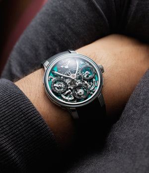 on the wrist MB&F Legacy Machine Perpetual Evo  Titanium preowned watch at A Collected Man London