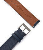 Buy saffiano quality watch strap in shadow navy blue from A Collected Man London, in short or regular lengths. We are proud to offer these hand-crafted watch straps, thoughtfully made in Europe, to suit your watch. Available to order online for worldwide delivery.