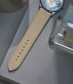 Buy saffiano quality watch strap in desert beige from A Collected Man London, in short or regular lengths. We are proud to offer these hand-crafted watch straps, thoughtfully made in Europe, to suit your watch. Available to order online for worldwide delivery.