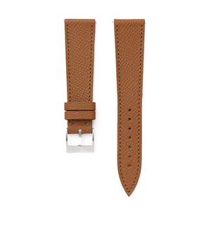 Buy grained leather quality watch strap in gold chestnut brown from A Collected Man London, in short or regular lengths. We are proud to offer these hand-crafted watch straps, thoughtfully made in Europe, to suit your watch. Available to order online for worldwide delivery.