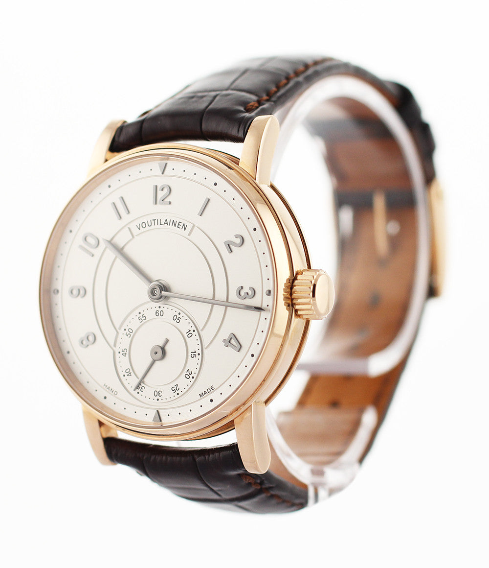 Voutilainen Observatoire  18-carat rose gold manual-winding pre-owned watch with silver dial and brown strap